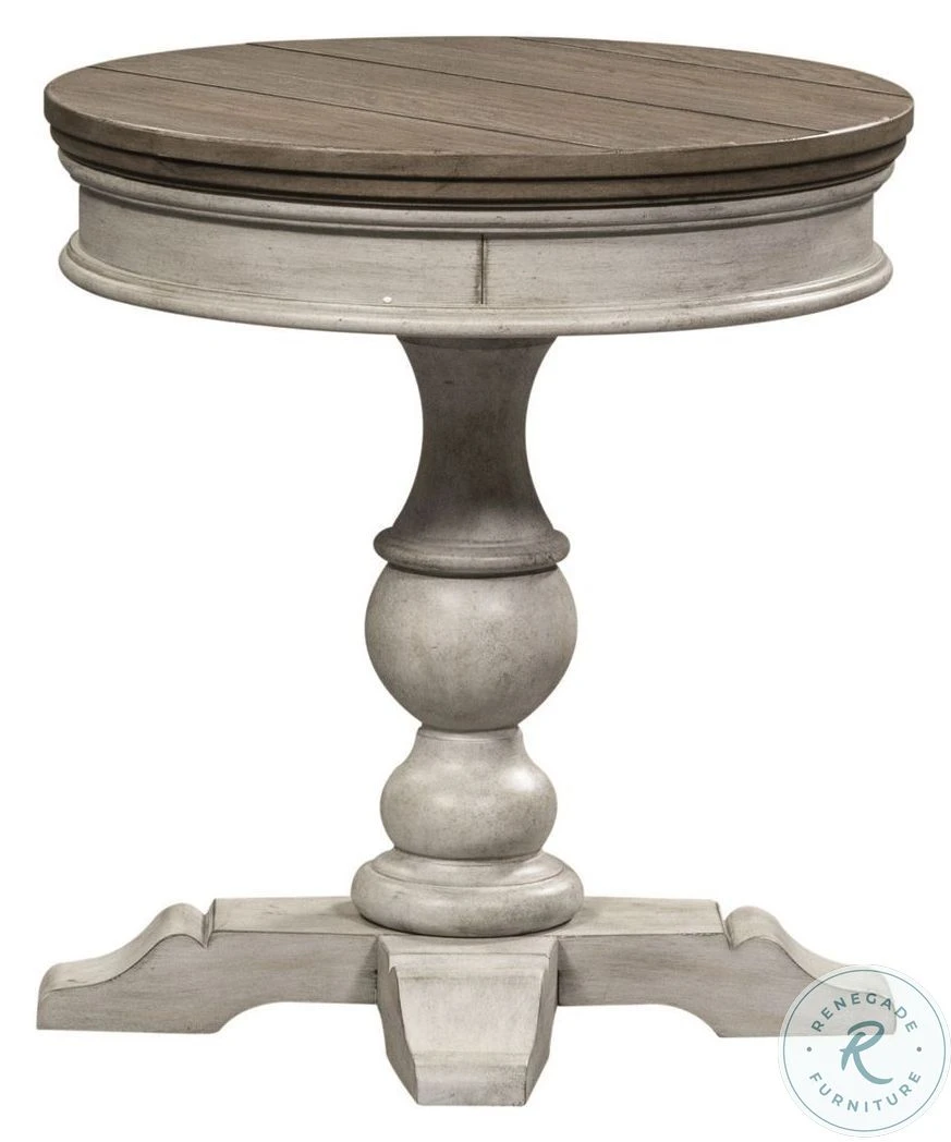 Heartland Antique White And Tobacco Round Pedestal Chairside Table - Image 3