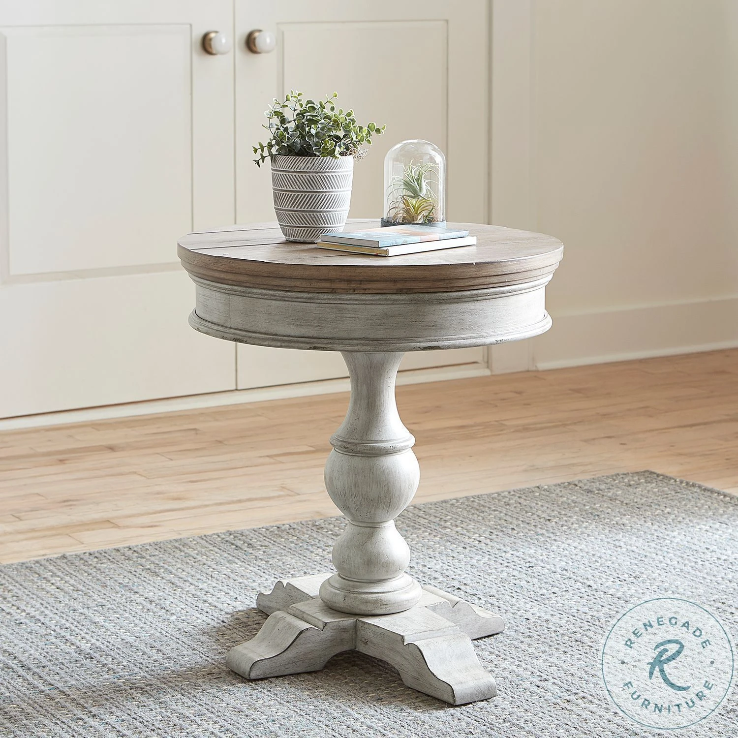 Heartland Antique White And Tobacco Round Pedestal Chairside Table - Image 8