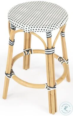 Tobias Navy And Cottage White Rattan Counter Height Stool