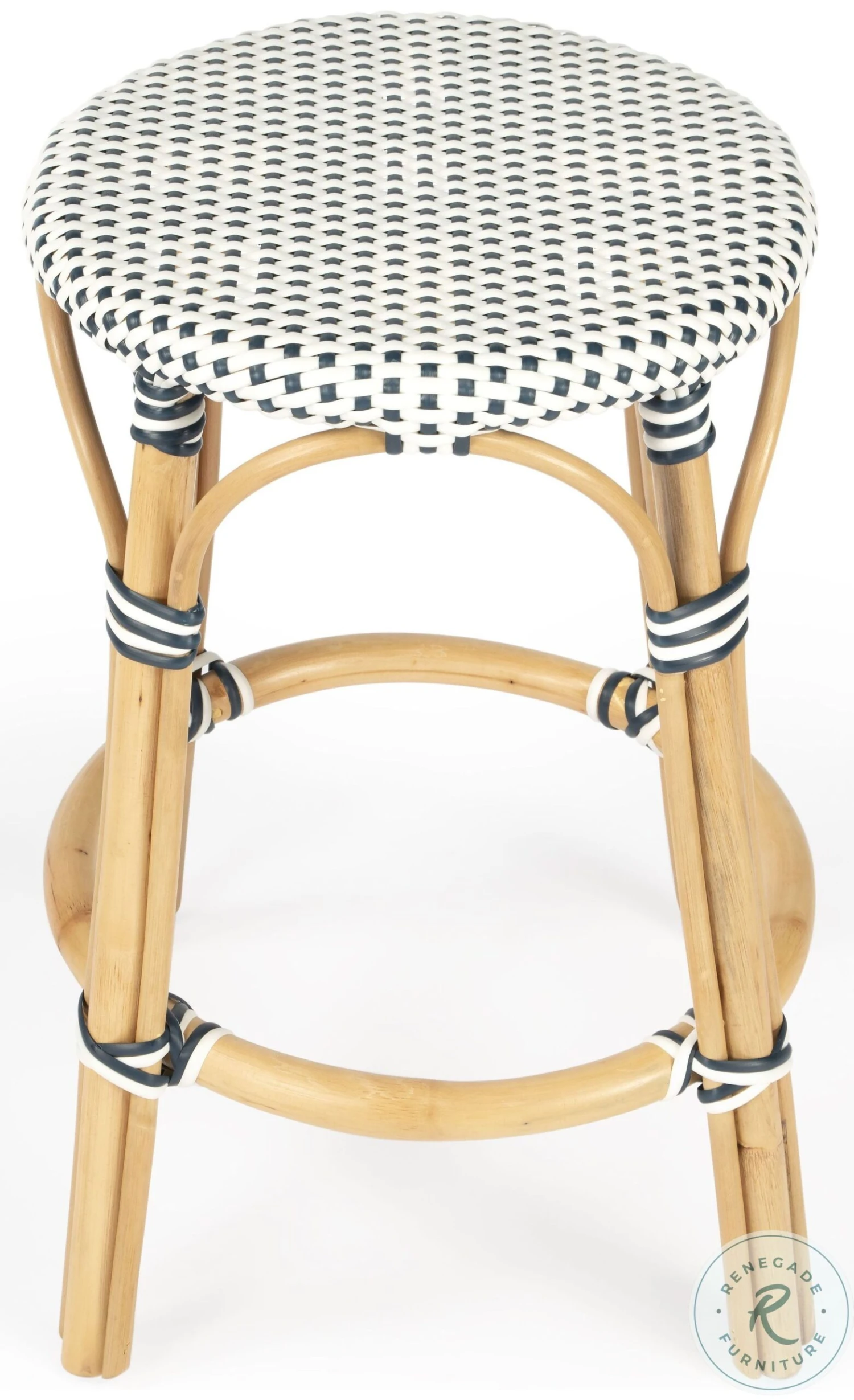 Tobias Navy And Cottage White Rattan Counter Height Stool - Image 3