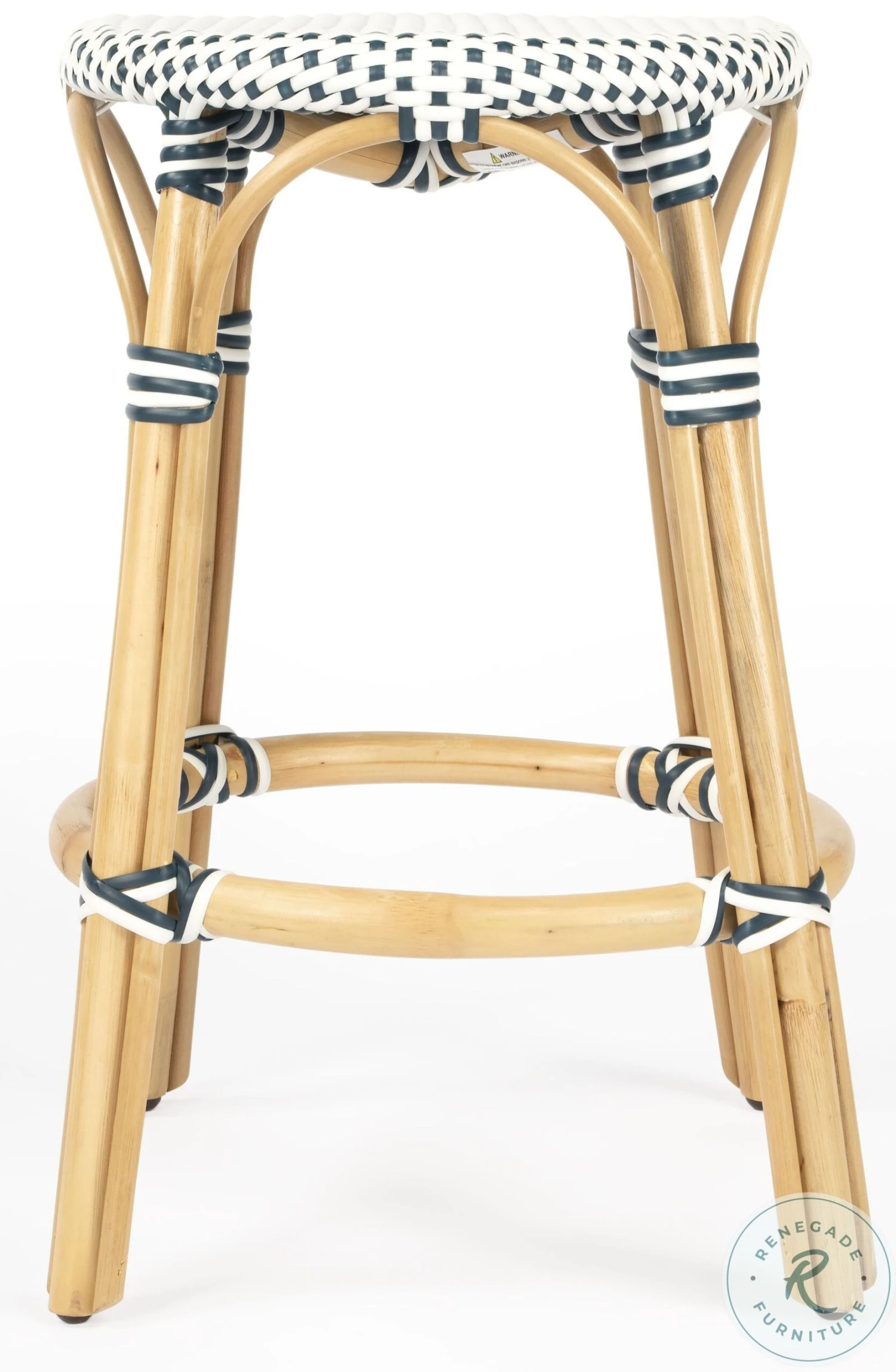 Tobias Navy And Cottage White Rattan Counter Height Stool - Image 4