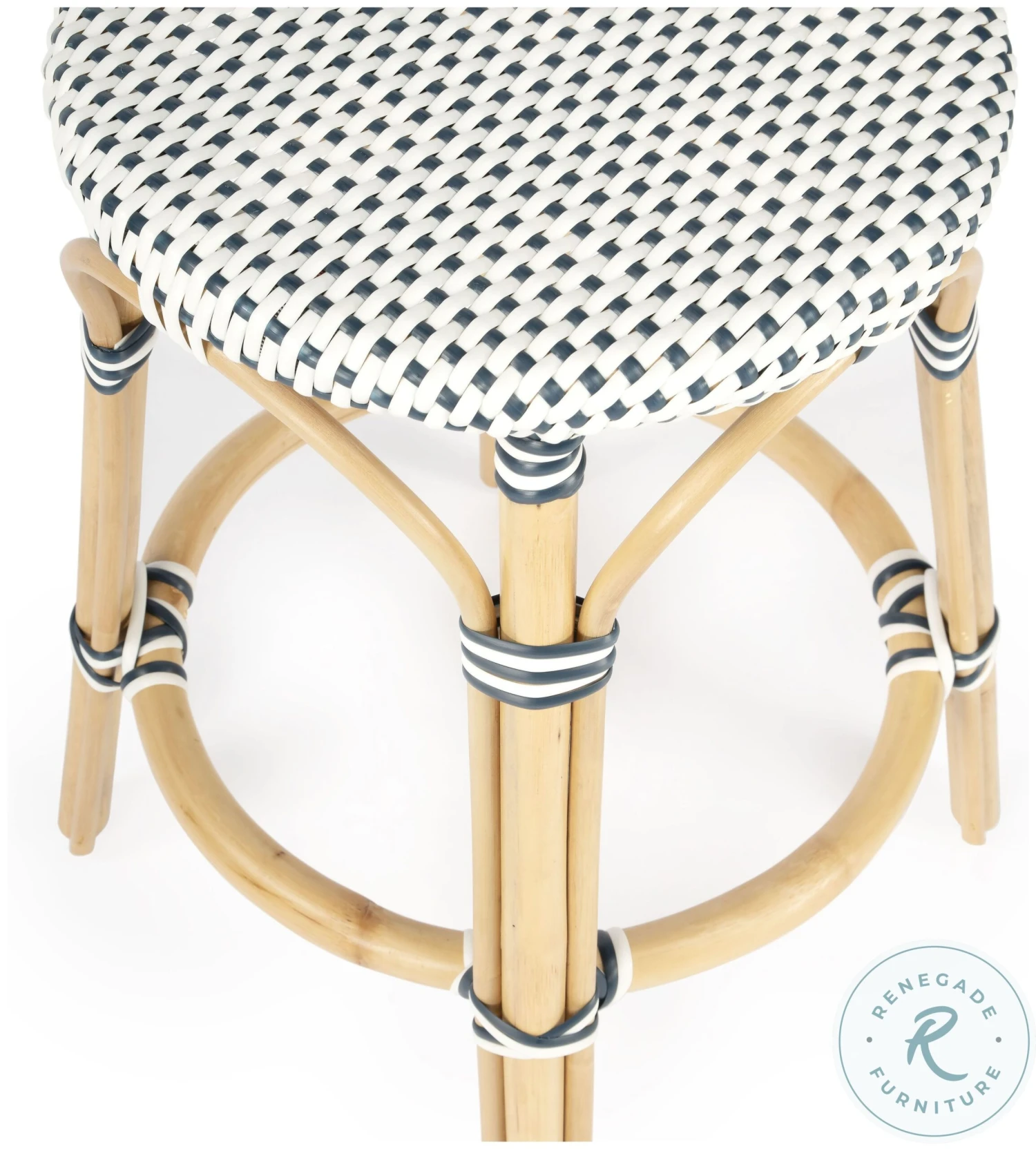 Tobias Navy And Cottage White Rattan Counter Height Stool - Image 6