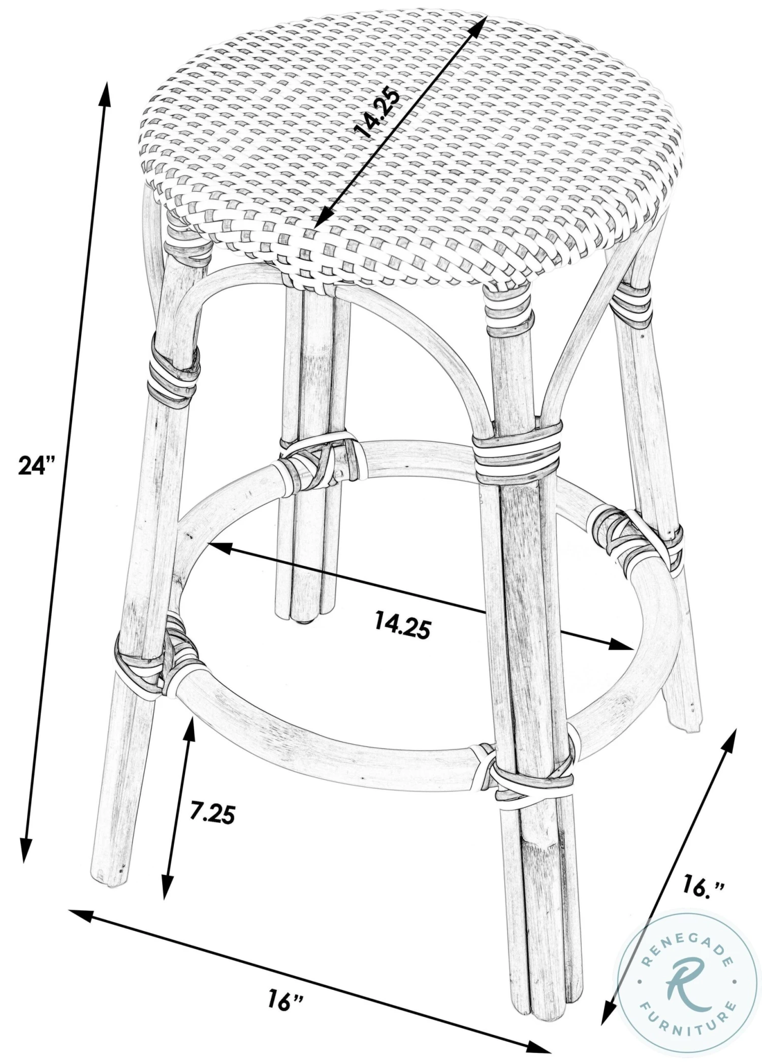 Tobias Navy And Cottage White Rattan Counter Height Stool - Image 2