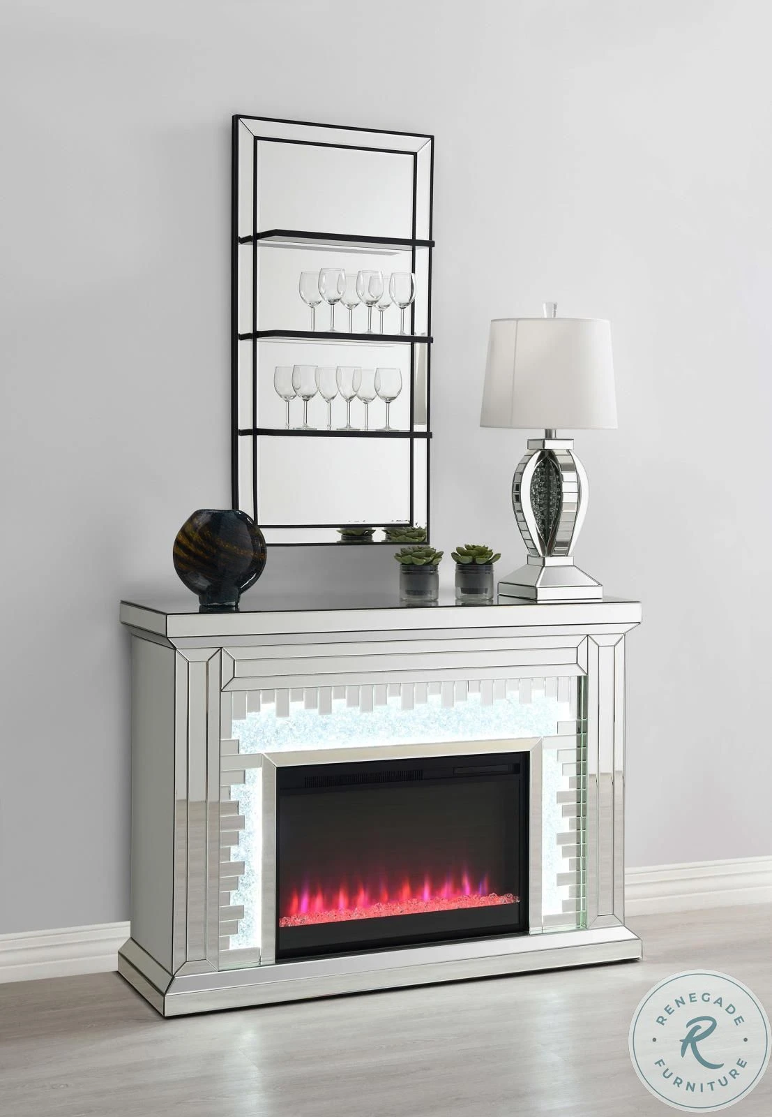 Gilmore Mirrored Rectangular Freestanding Mirror Fireplace - Image 3