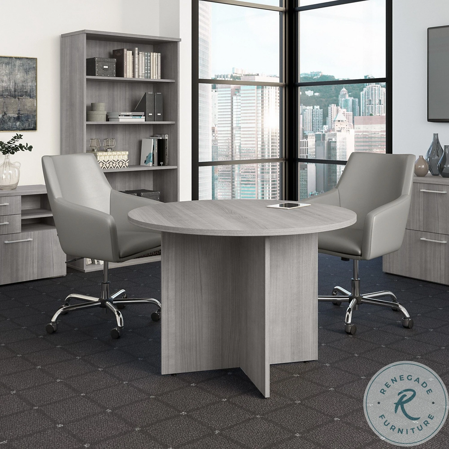 BBF Conference Platinum Gray 42" Round Conference Table With Wood Base - Image 6