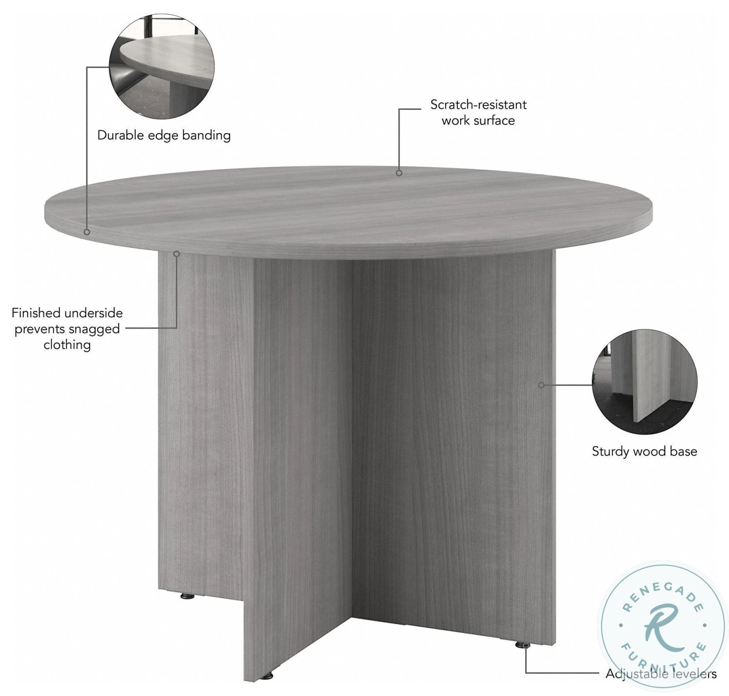 BBF Conference Platinum Gray 42" Round Conference Table With Wood Base - Image 3