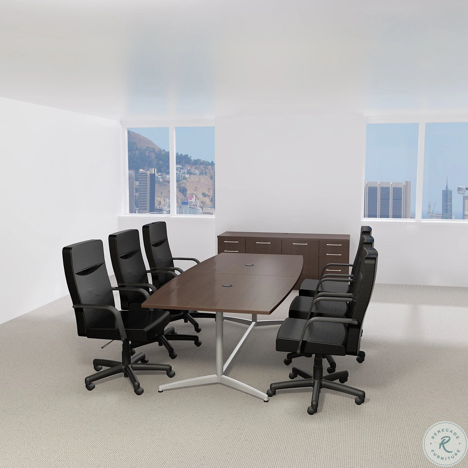 Mocha Cherry Boat Top Conference Table With Metal Base - Image 4