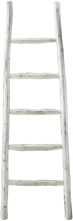 Millie Distressed Linen White Blanket Ladder