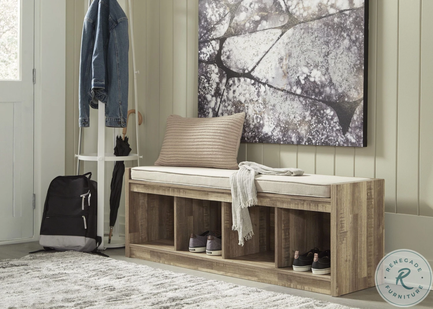 Gerdanet Beige And Light Brown Large Storage Bench - Image 5