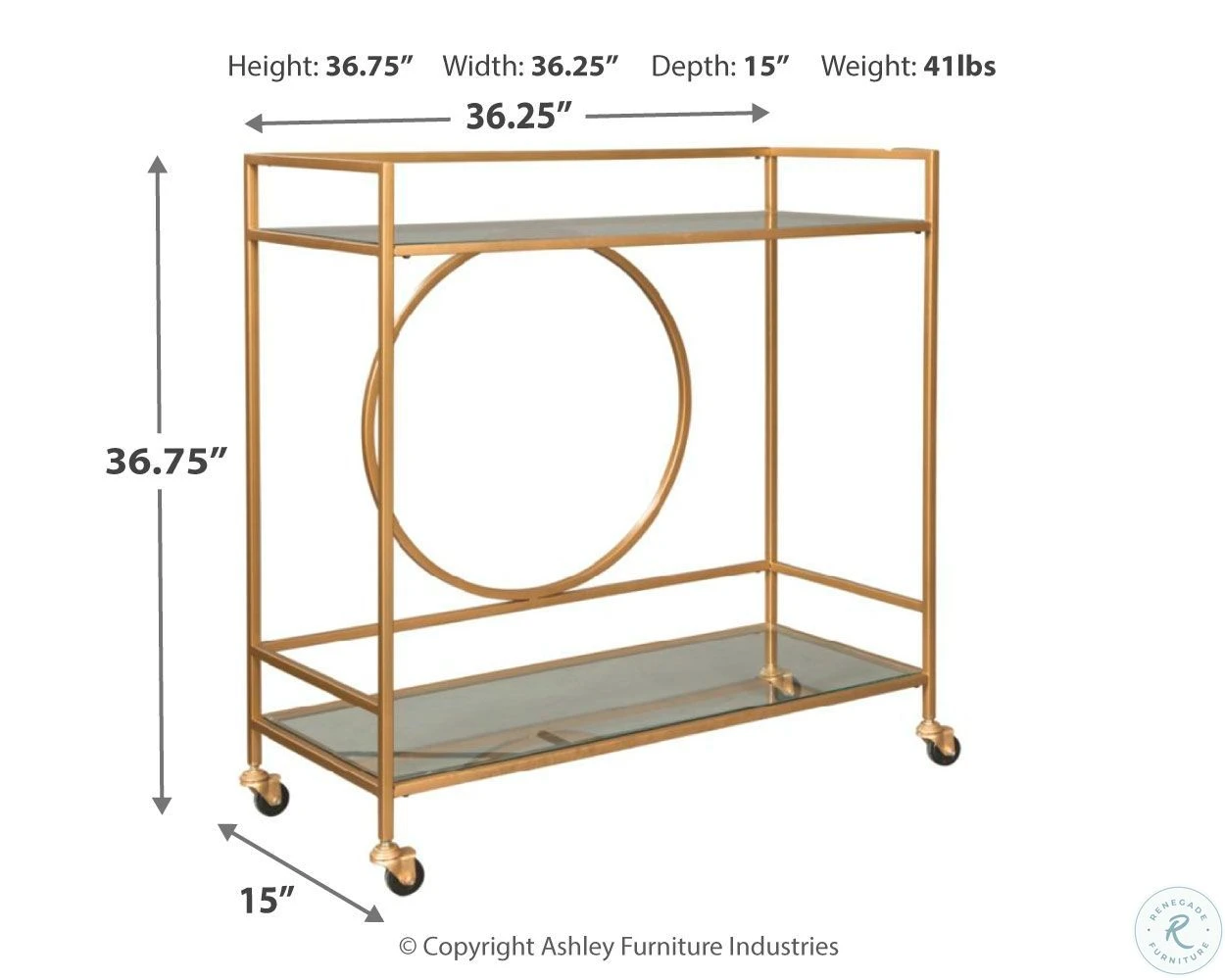 Jackford Antiqued Goldtone Bar Cart - Image 2