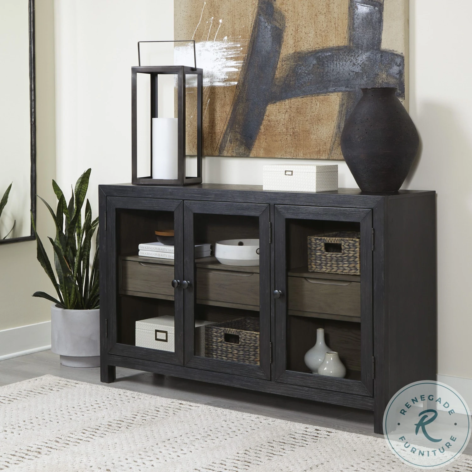 Lenston Black And Warm Gray Short Accent Cabinet - Image 8