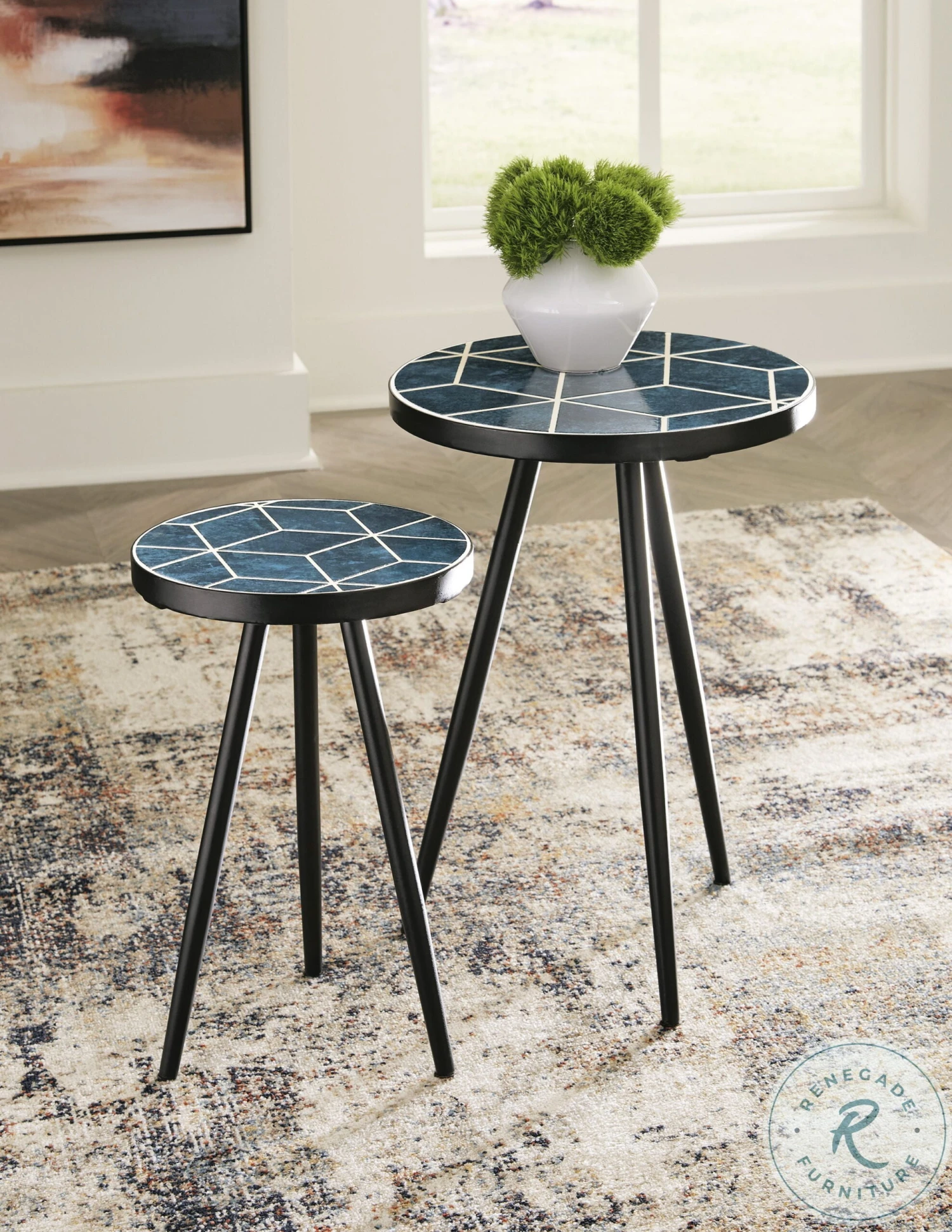 Clairbelle Teal Glaze Accent Table Set Of 2 - Image 5