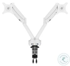 Universel White Dual Monitor Arm With Pistons