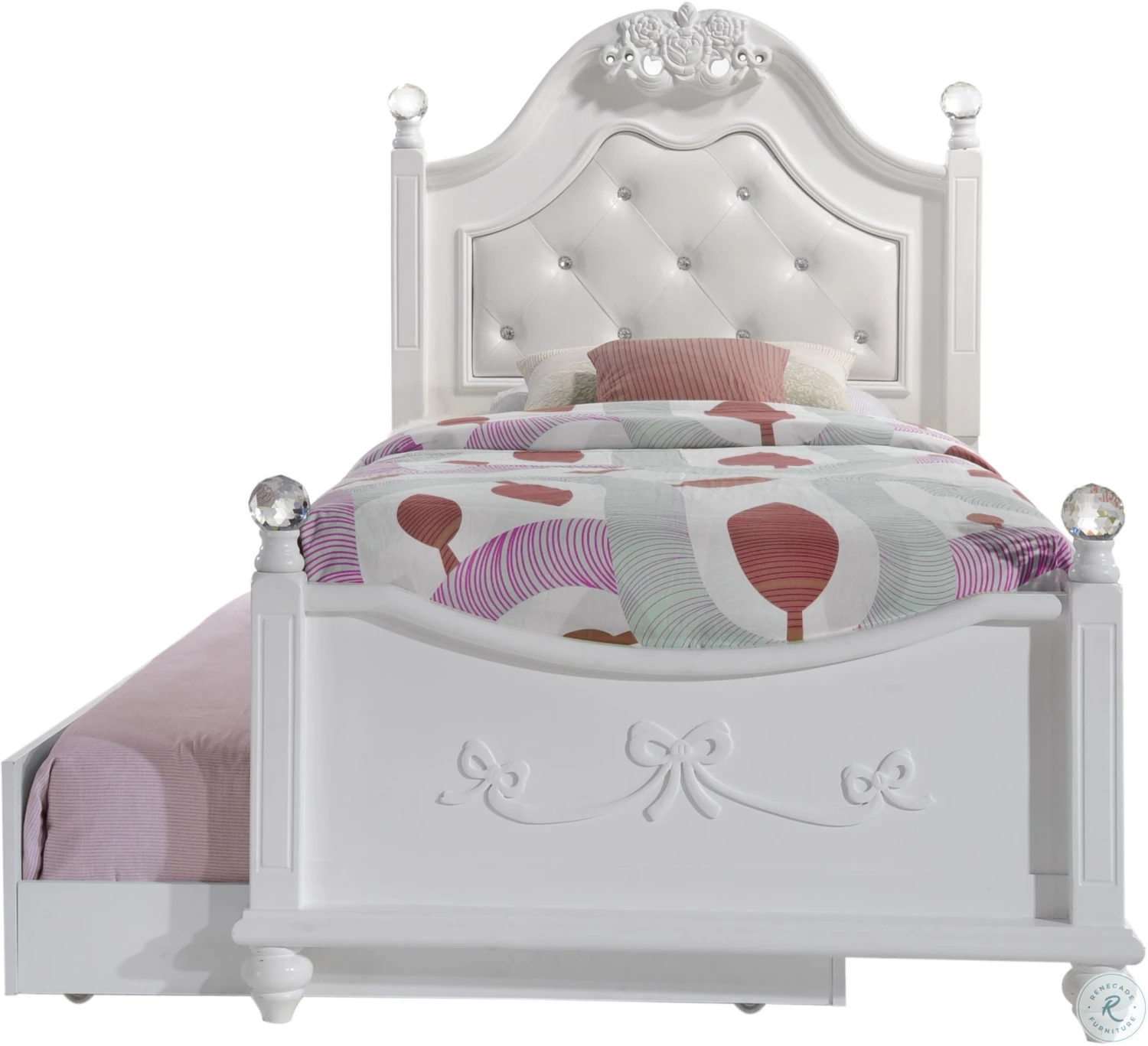 Annie White Twin Upholstered Poster Bed With Storage Trundle - Image 5