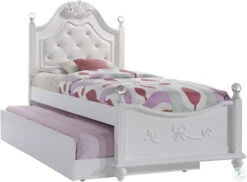 Annie White Twin Upholstered Poster Bed With Storage Trundle