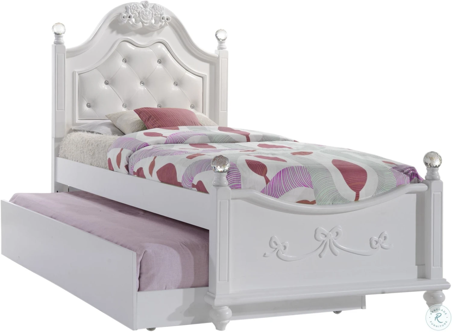 Annie White Twin Upholstered Poster Bed With Storage Trundle