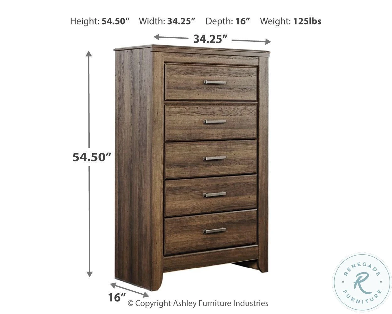 Juararo Dark Brown Five Drawer Chest - Image 3