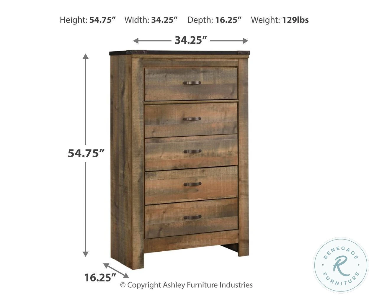 Trinell Brown Five Drawer Chest - Image 4