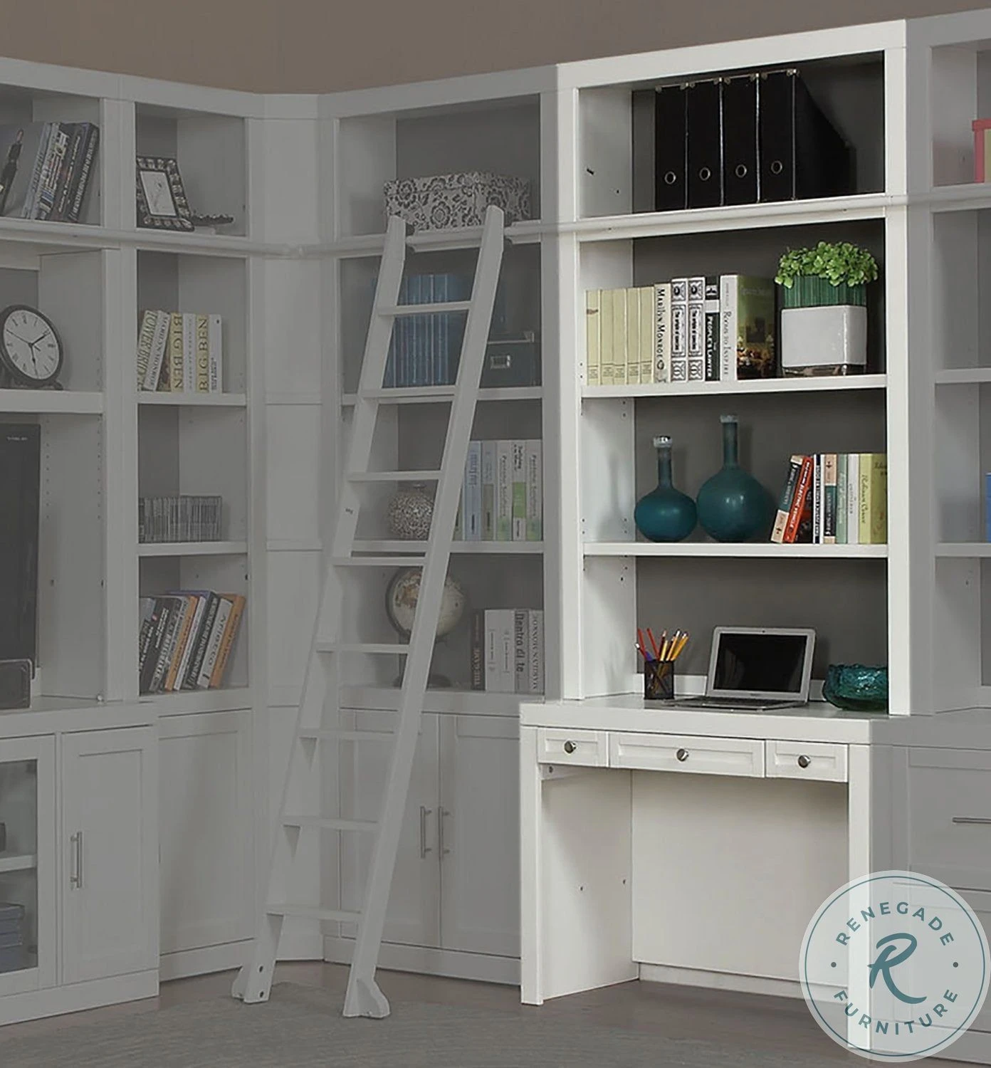 Catalina Cottage White 2 Piece 40" Library Desk With Hutch - Image 3