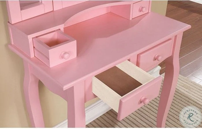 Janelle Pink Vanity With Mirror And Stool - Image 4
