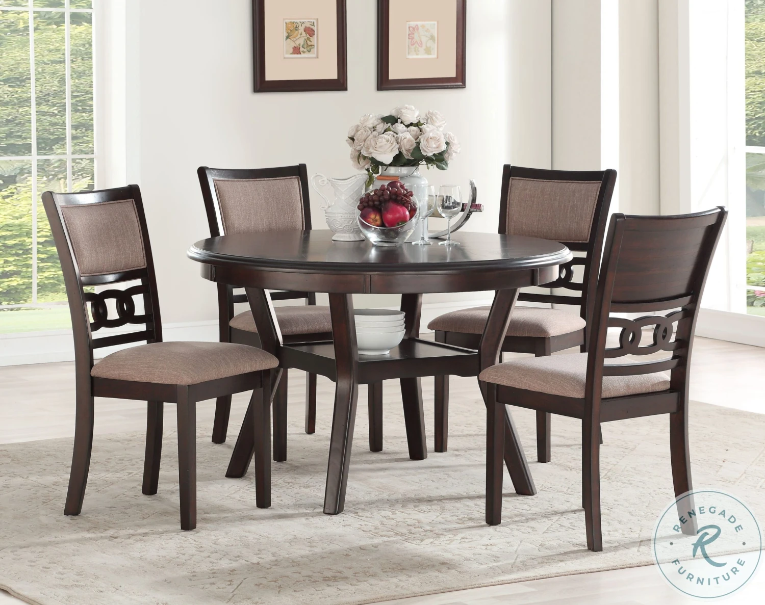 Gia Cherry 5 Piece Round Dining Room Set