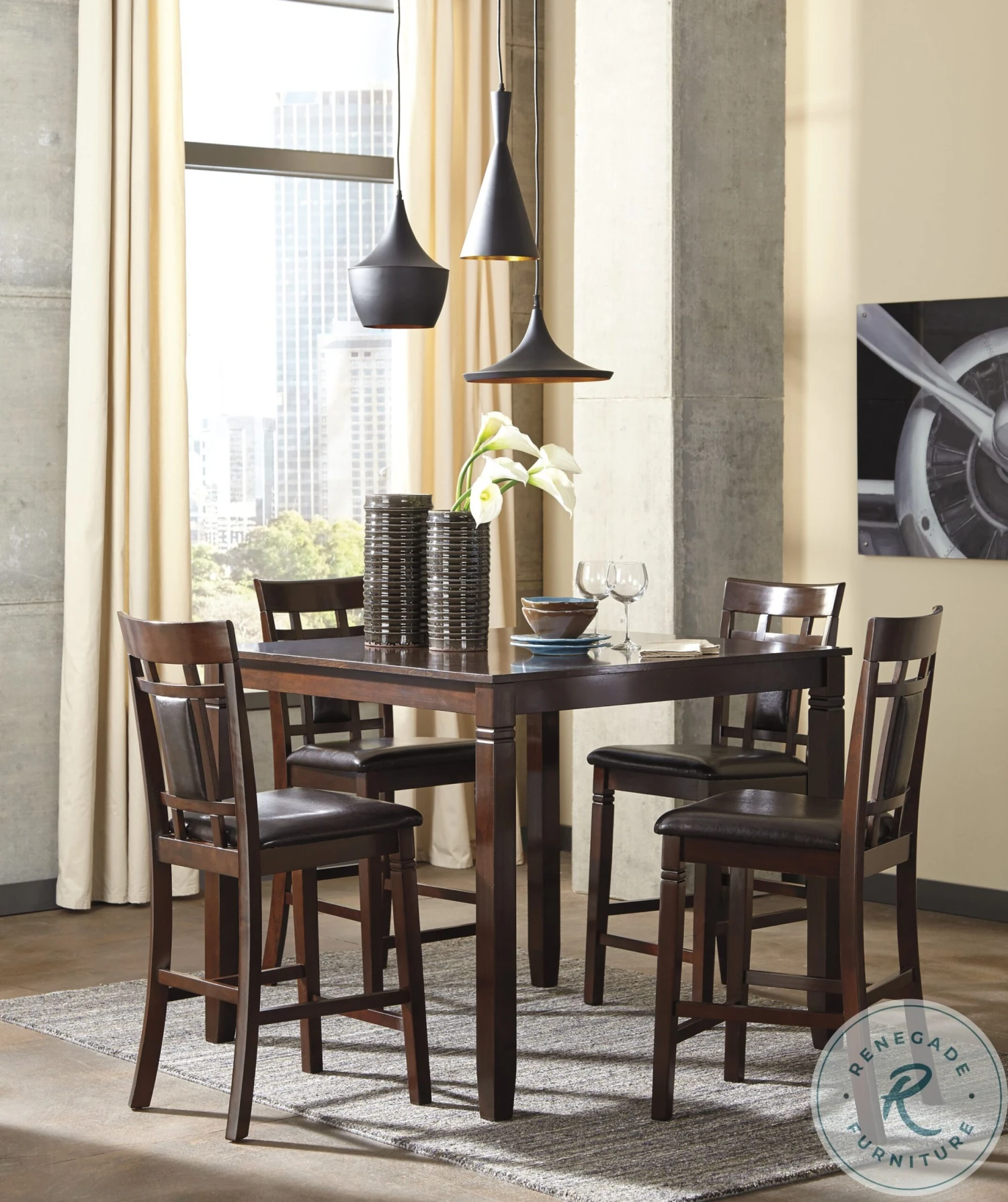 Bennox Brown 5 Piece Counter Height Dining Room Set