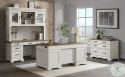 Drake Home Office Rustic White And French Oak 66" Executive Home Office Set