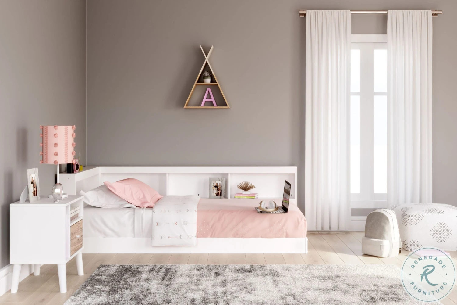 Piperton White Twin Bookcase Storage Bed - Image 2