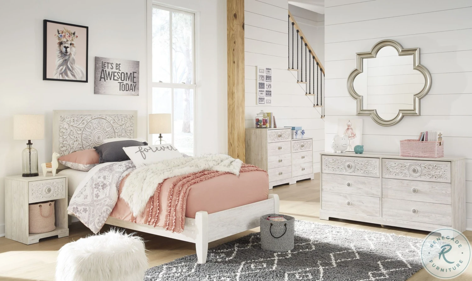 Paxberry Whitewash Youth Platform Bedroom Set