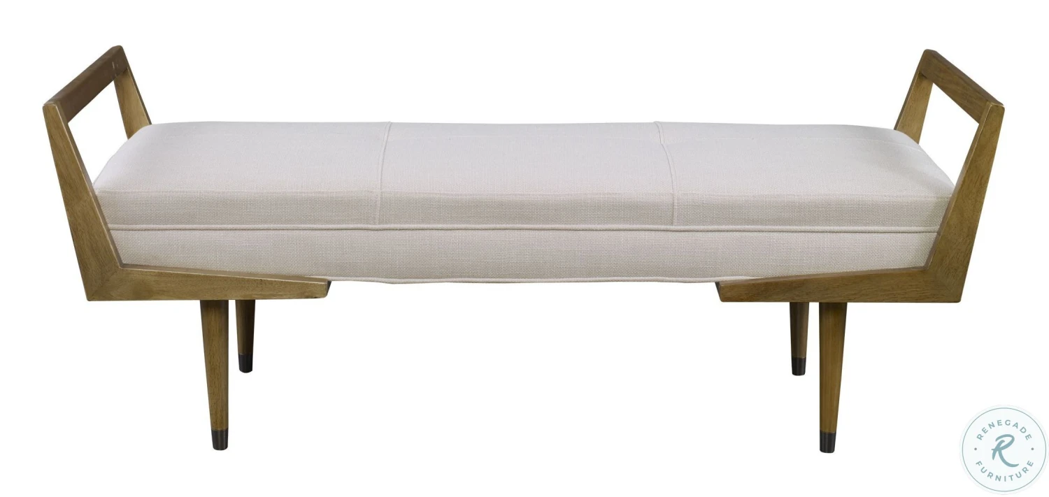 Waylon Woven Ivory Modern Bench - Image 3
