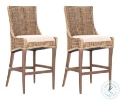 Woven Gray Kubu And Natural Greco Outdoor Bar Stool Set Of 2