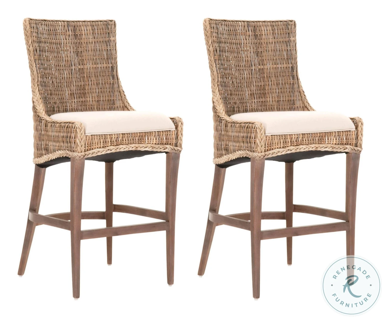 Woven Gray Kubu And Natural Greco Outdoor Bar Stool Set Of 2