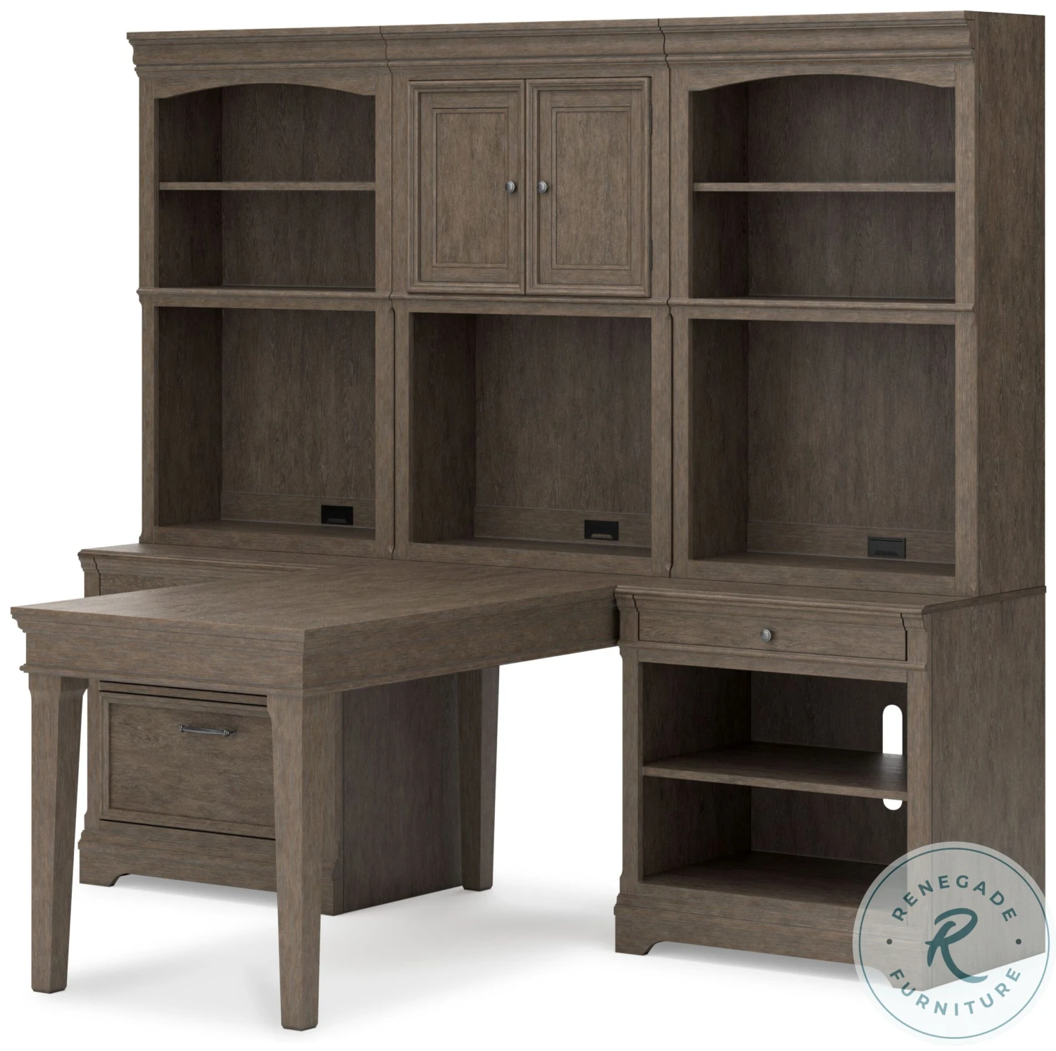 Janismore Weathered Grey Desk With Double Bookcase And Hutch - Image 4