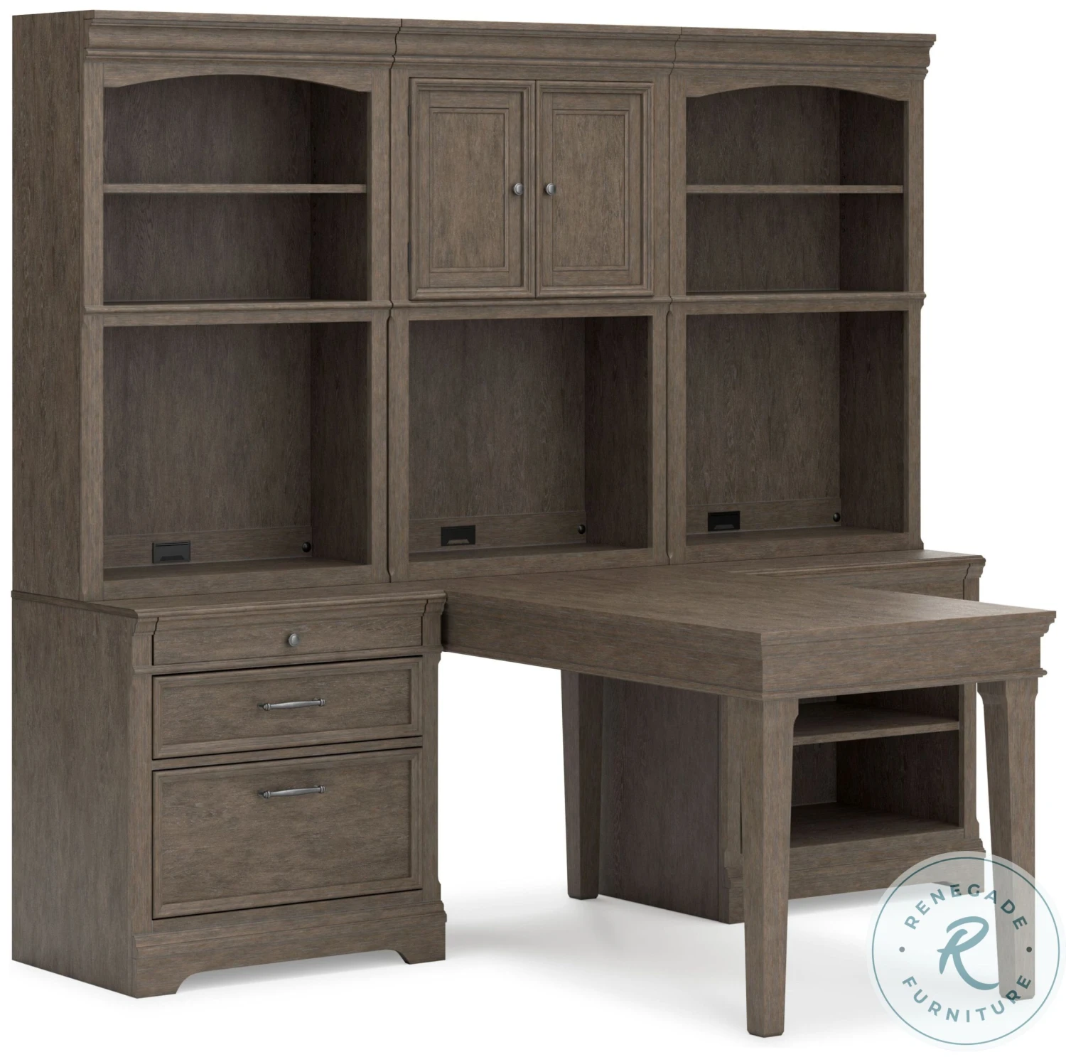 Janismore Weathered Grey Desk With Double Bookcase And Hutch