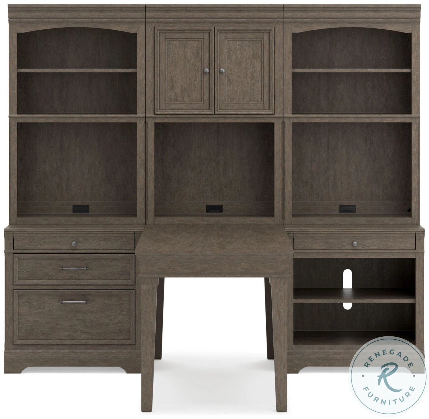 Janismore Weathered Grey Desk With Double Bookcase And Hutch - Image 5