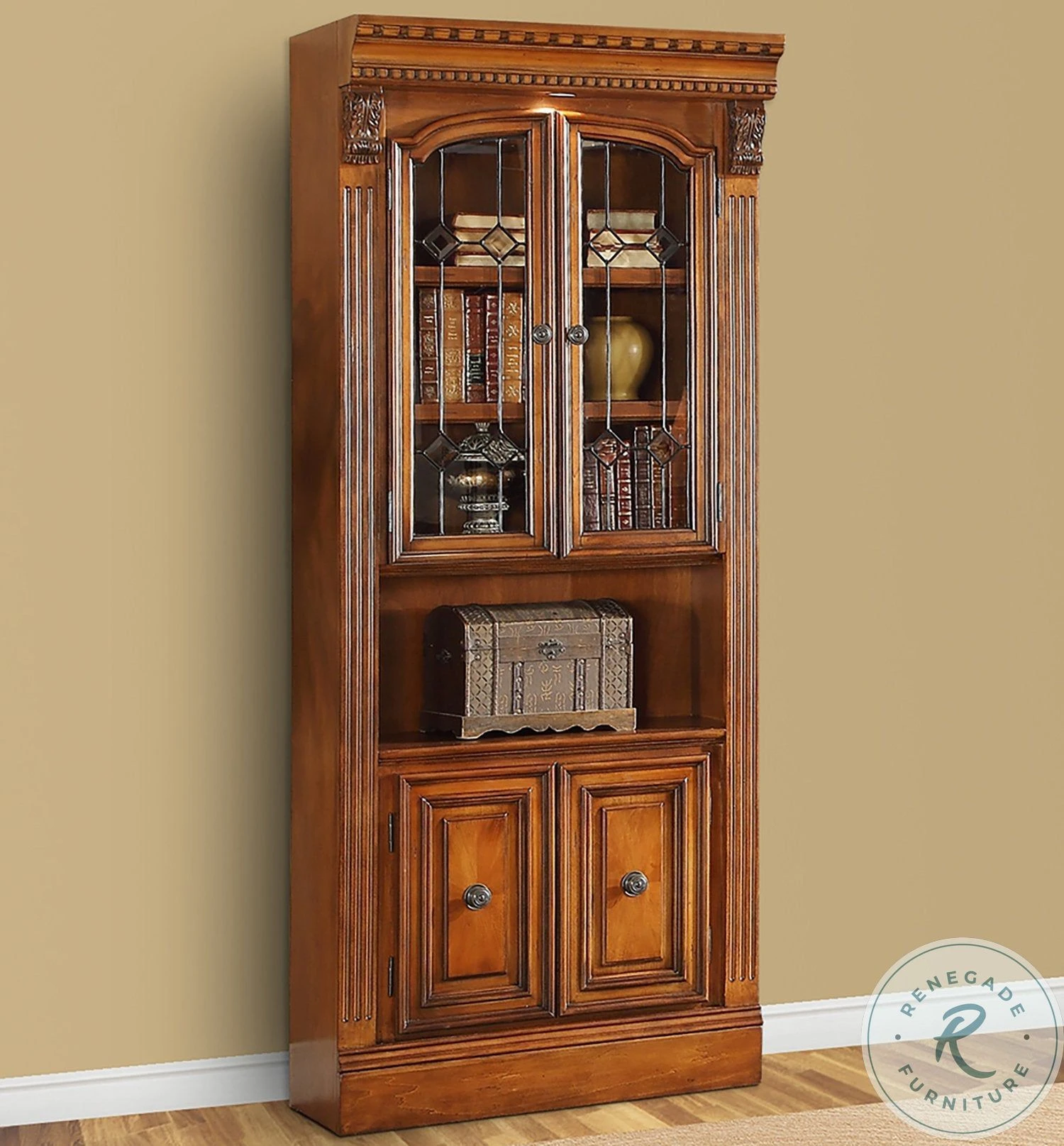 Hayes Antique Vintage Pecan 32" Glass Door Cabinet - Image 4