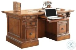 Hayes Antique Vintage Pecan Double Pedestal Executive Desk