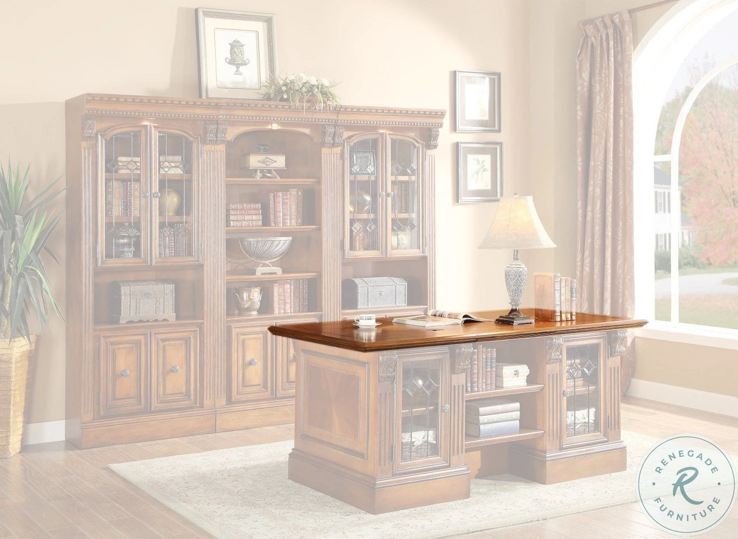 Hayes Antique Vintage Pecan Double Pedestal Executive Desk - Image 6