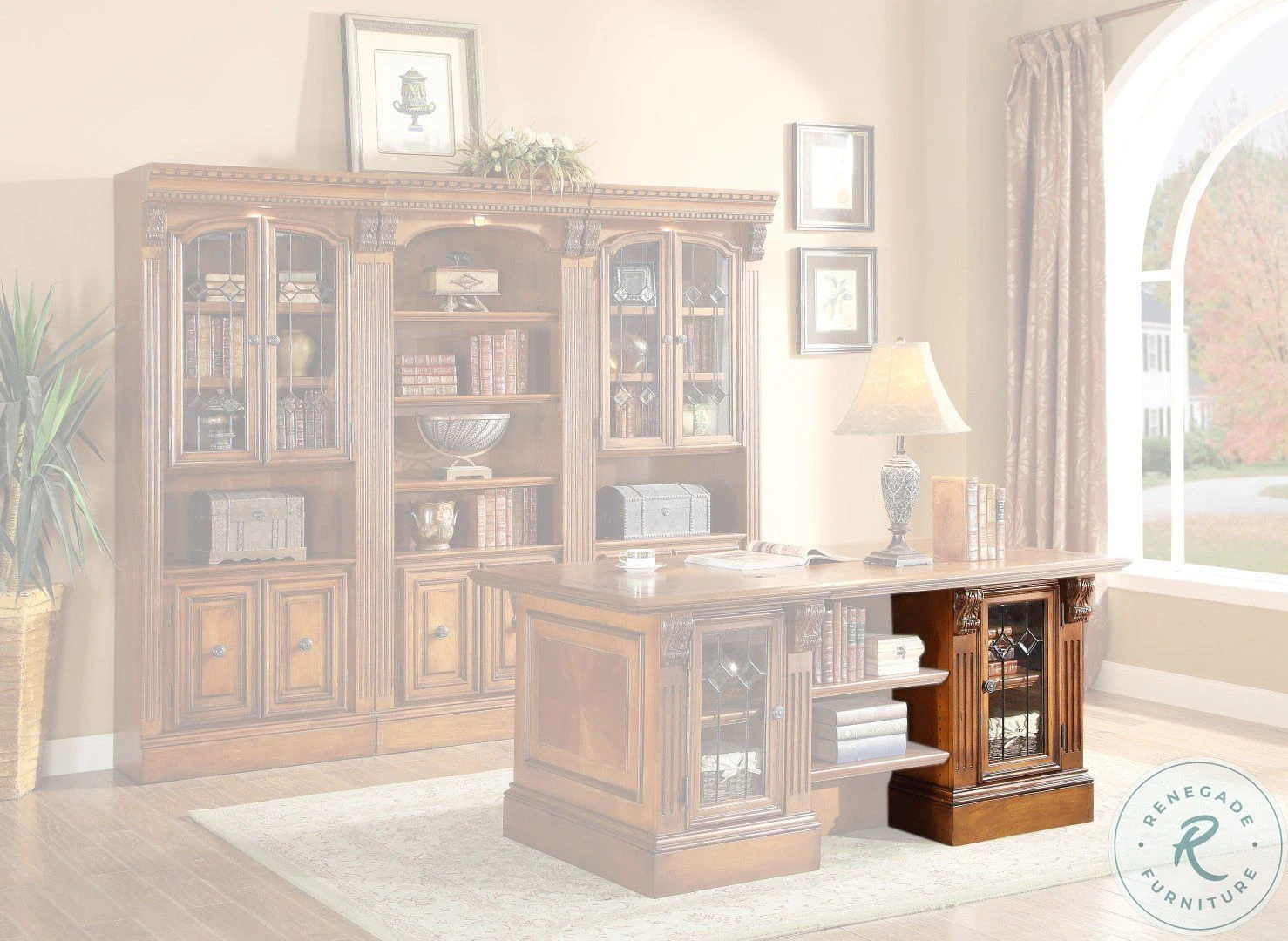 Hayes Antique Vintage Pecan Double Pedestal Executive Desk - Image 7