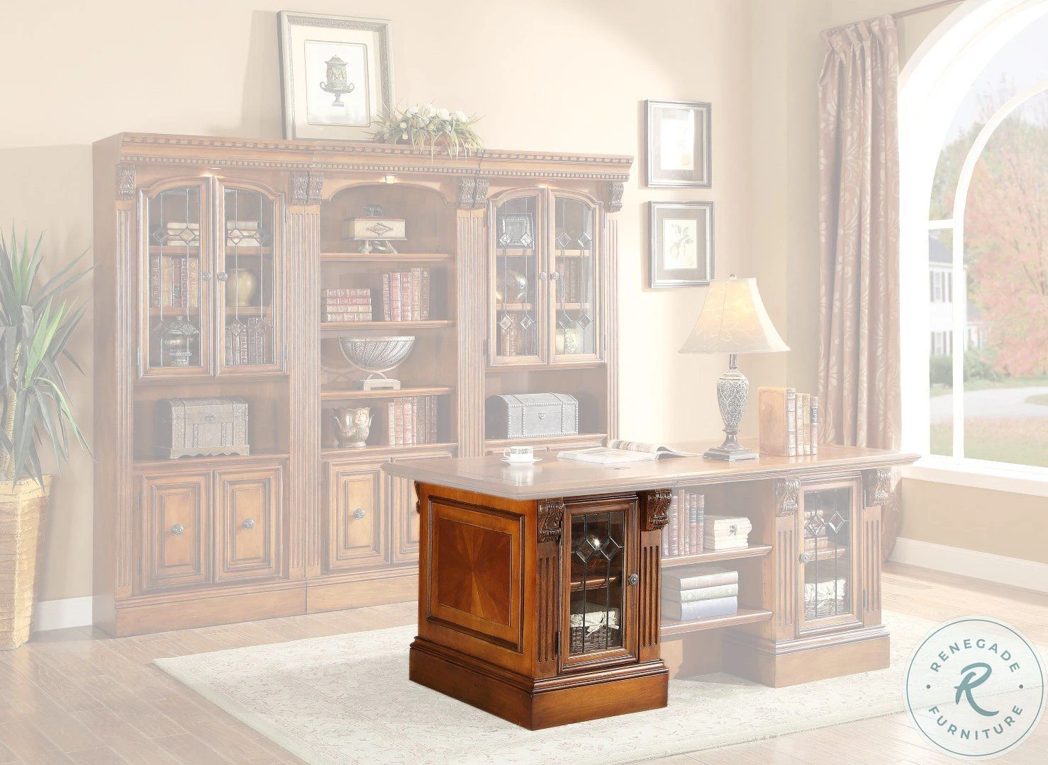 Hayes Antique Vintage Pecan Double Pedestal Executive Desk - Image 8