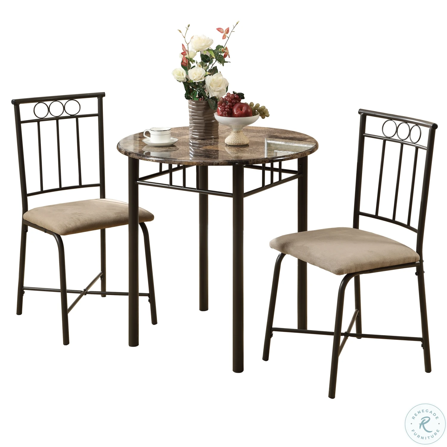 3045 Cappuccino Marble And Bronze Metal 3 Piece Bistro Set - Image 2