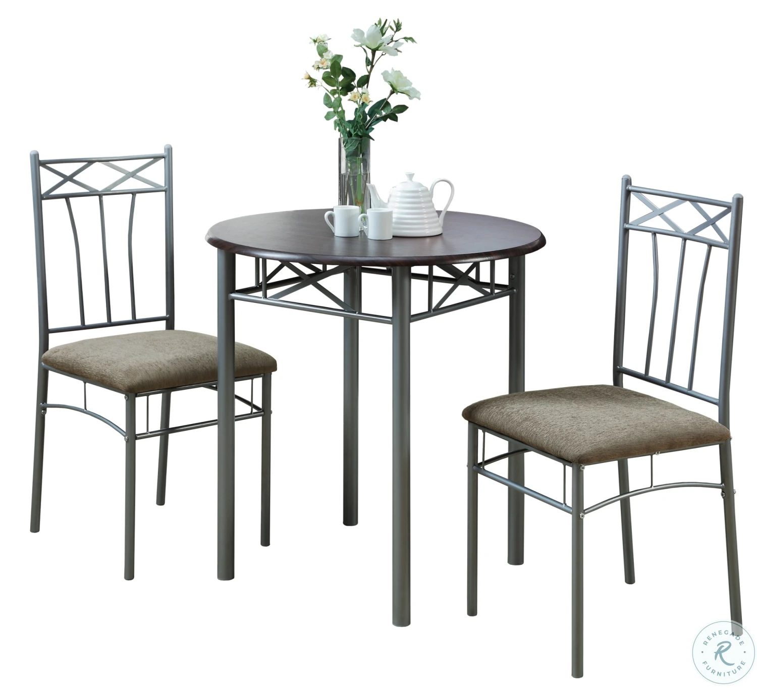 3075 Cappuccino And Silver Metal 3 Piece Bistro Set - Image 2