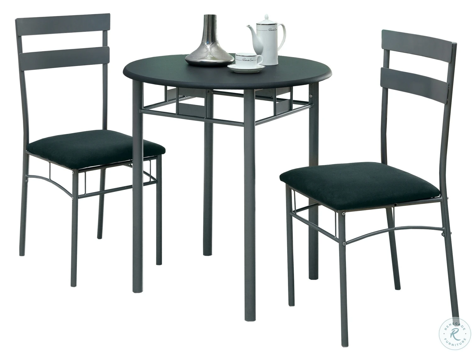 3095 Black And Silver Metal 3 Piece Bistro Set - Image 2