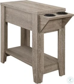 Dark Taupe 24" Accent Table With Cup Holders