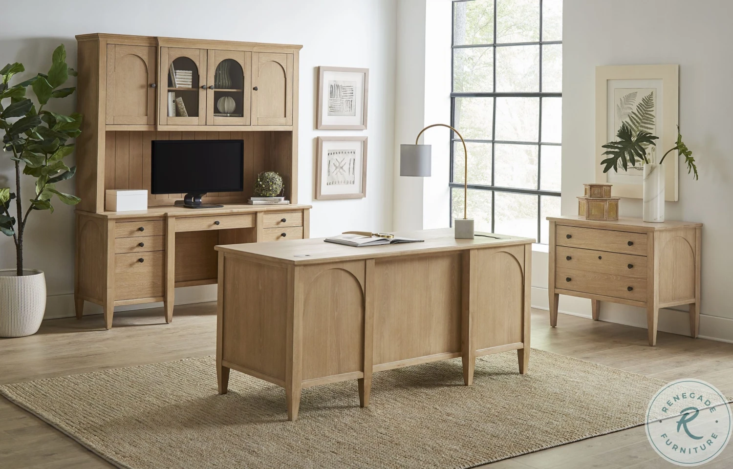Laurel Unique Natural Double Pedestal Home Office Set - Image 2