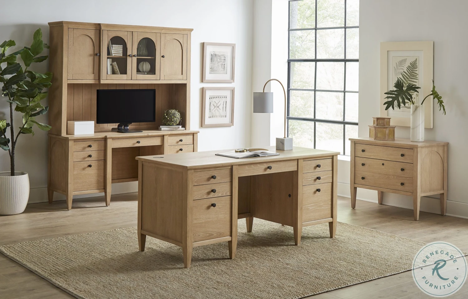 Laurel Unique Natural Double Pedestal Home Office Set