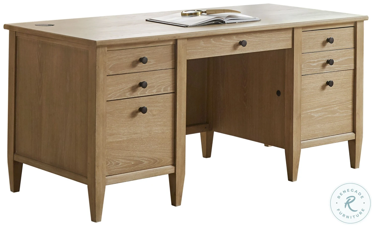 Laurel Unique Natural Double Pedestal Home Office Set - Image 4