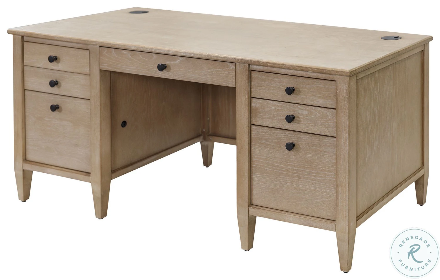 Laurel Unique Natural Double Pedestal Home Office Set - Image 5