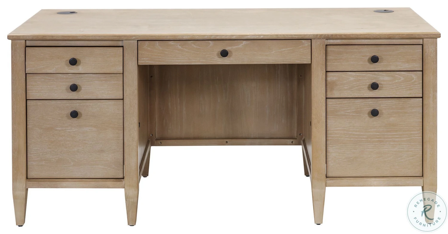 Laurel Unique Natural Double Pedestal Home Office Set - Image 6