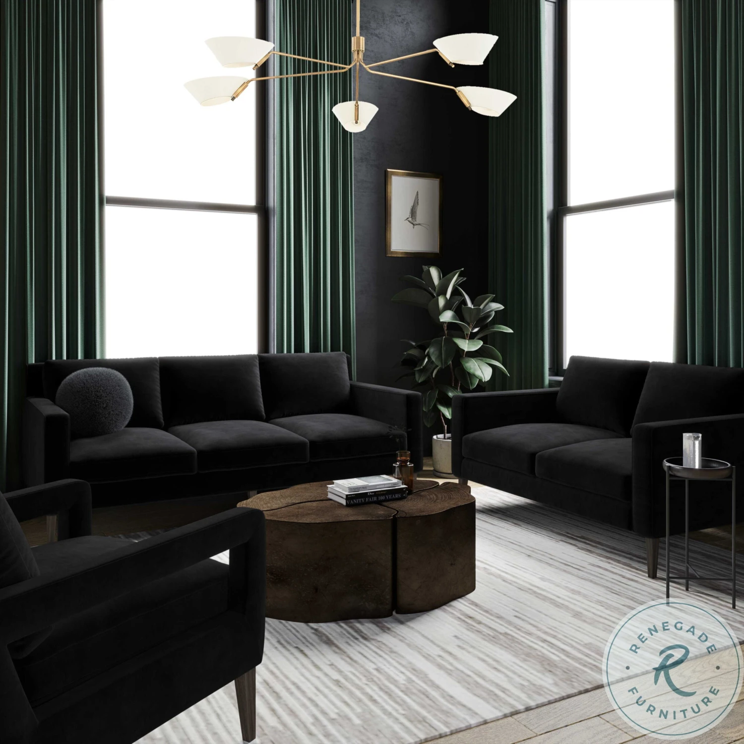 Luna Onyx Black Velvet Sofa - Image 2